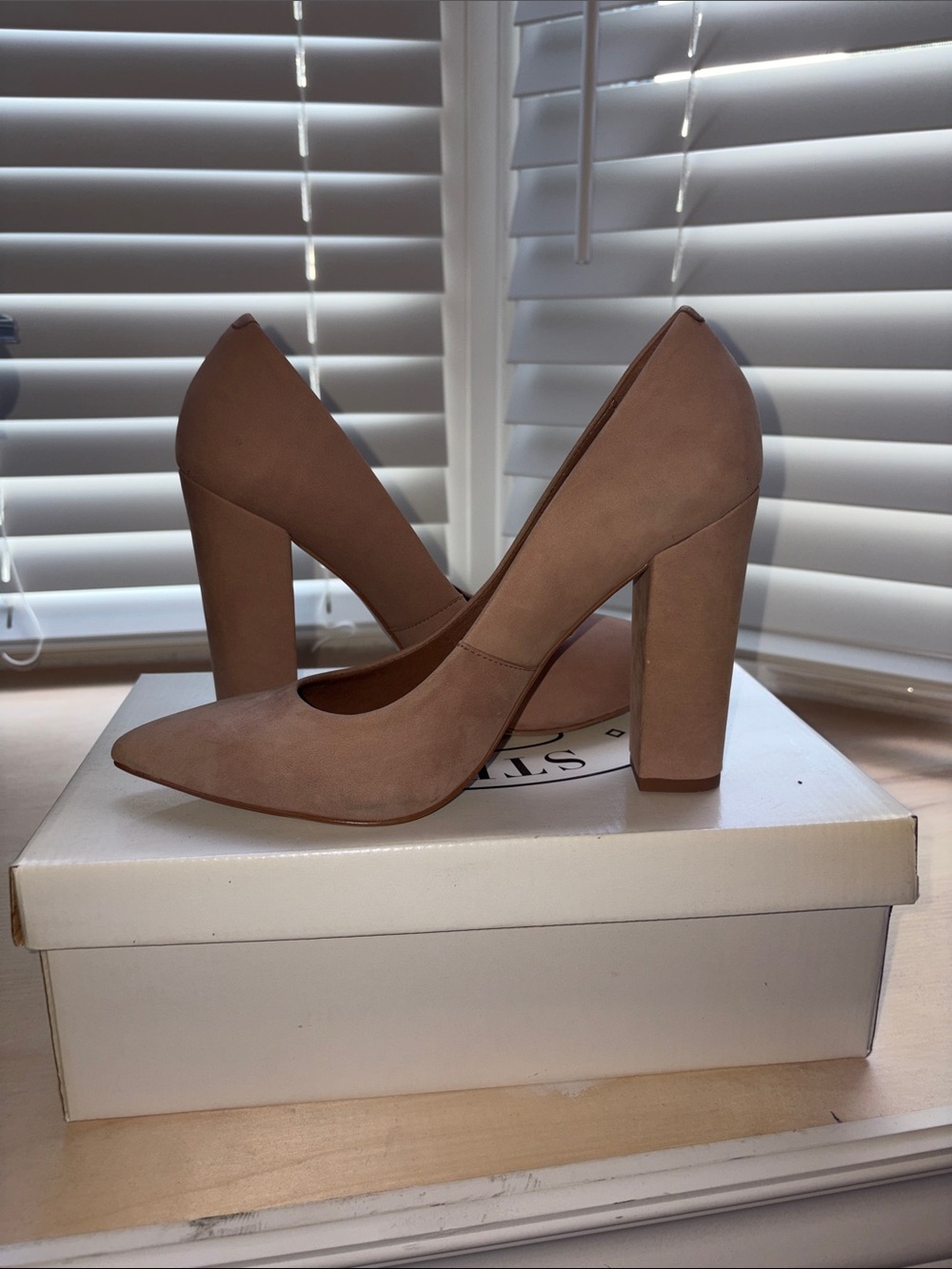 Steve Madden - Pointed Toe Block Heel Pumps in Taupe - Women's